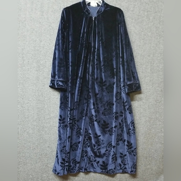 Jasmine Rose Robe Housecoat 1/2 Zip F Dark Blue, Long Cuffed Sleeve, Size M - Picture 1 of 12